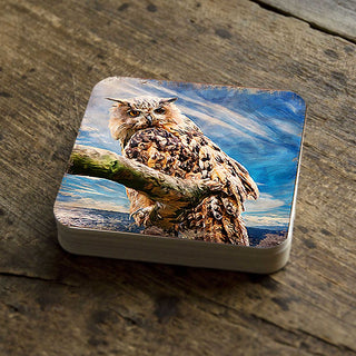 Owl Wooden Cork Coasters Gift Set of 4 by Nature Wonders - Nature Wildlife Decor - 95371C-S4