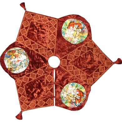 Christmas Night Tree Skirt Large 48-Inches Diameter - Handmade Tapestry from Velvet and Silk Hand-Embroidered with Gold by G. Debrekht - Unique Handcrafted Home Decor