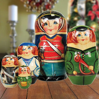 Nutcracker Prince Matreshka Stacking Hand-Painted Dolls Set of 5 by G. DeBrekht - Christmas Decor - 1301151