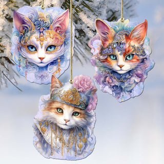 Beautiful Cats Decorative Eco Wood Ornaments Set of 3 by G. Debrekht - Christmas Decor - 8091033-S3