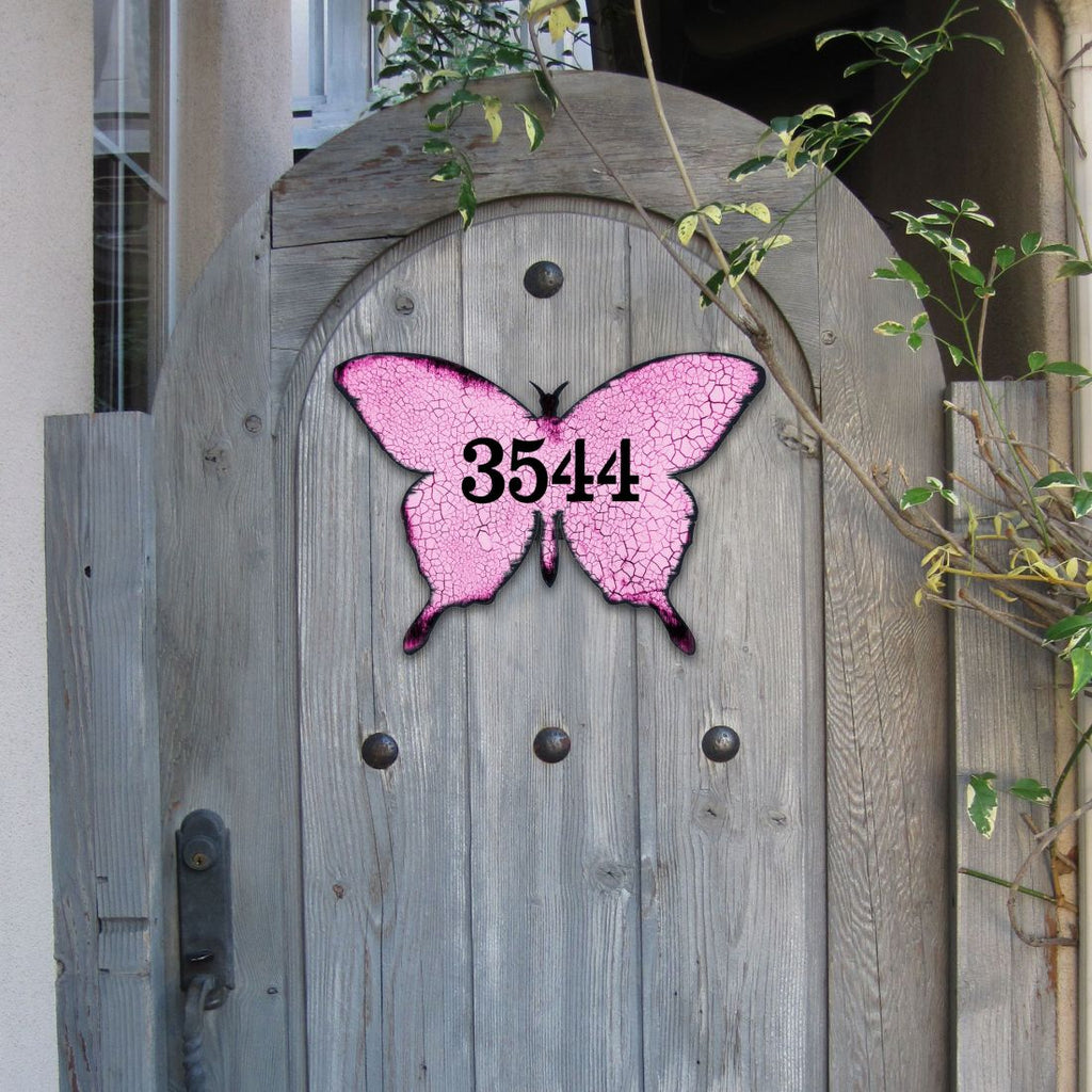 Butterfly Wooden Custom House Number Sign - Easter Spring Decor - Handcrafted Wooden Address Sign - MA98413