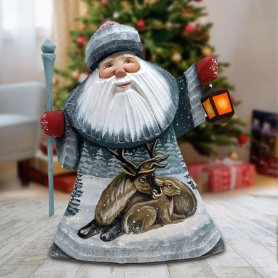 Santa Moose Father Frost Santa Hand-Painted WOODCARVED Figurine by G. DeBrekht - Wildlife Holiday Decor - 8215677