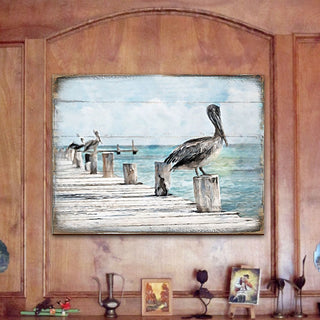 Pelican Wood Wooden Coastal Wall Art by Nature Wonders - Coastal Sea-Life Decor - 95252B