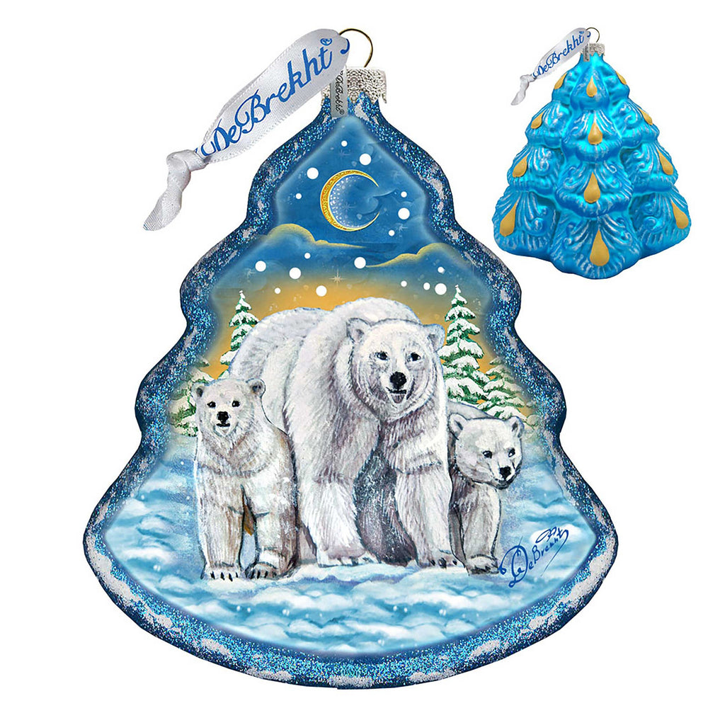Fatherly Love Polar Bear Tree Glass Ornament by G. DeBrekht - Wildlife Holiday Decor - 762-025