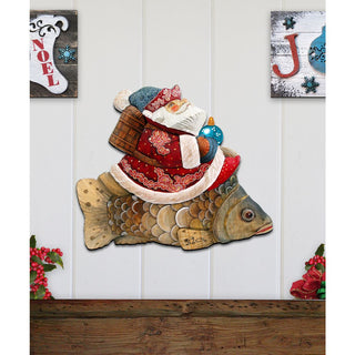 Golden Fish Santa Christmas Door Decor by G. DeBrekht - Christmas Santa Snowman Decor - 8121635H