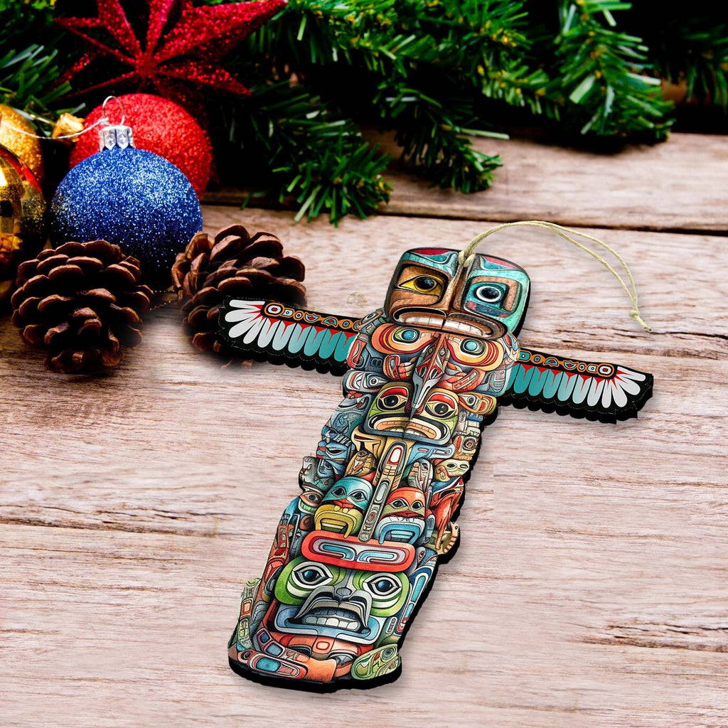 Alaskan Totem Pole Wooden Ornaments by G.Debrekht - Wildlife Holiday Decor - 8710117-1