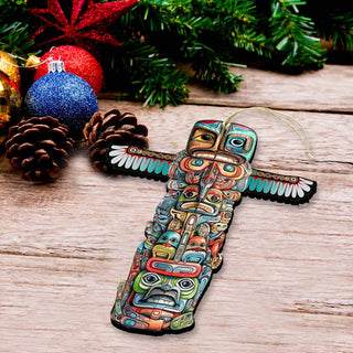 Alaskan Totem Pole Wooden Ornaments by G.Debrekht - Wildlife Holiday Decor - 8710117-1