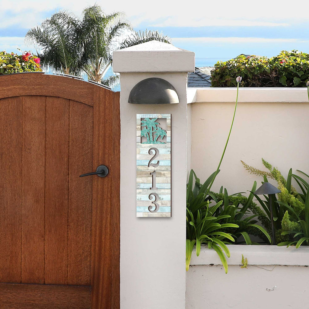 Address Sign - Coastal Door Numbers - Wooden House Number Plaque - Palm Trees Custom Home Address Sign - MA989807