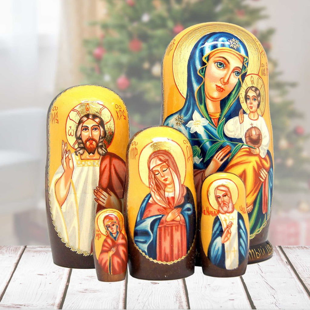 Icon Stacking Matreshka Nesting Hand-Painted Dolls Set of 5 by G. DeBrekht - Nativity Holiday Decor - 130124