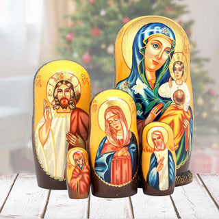 Icon Stacking Matreshka Nesting Hand-Painted Dolls Set of 5 by G. DeBrekht - Nativity Holiday Decor - 130124