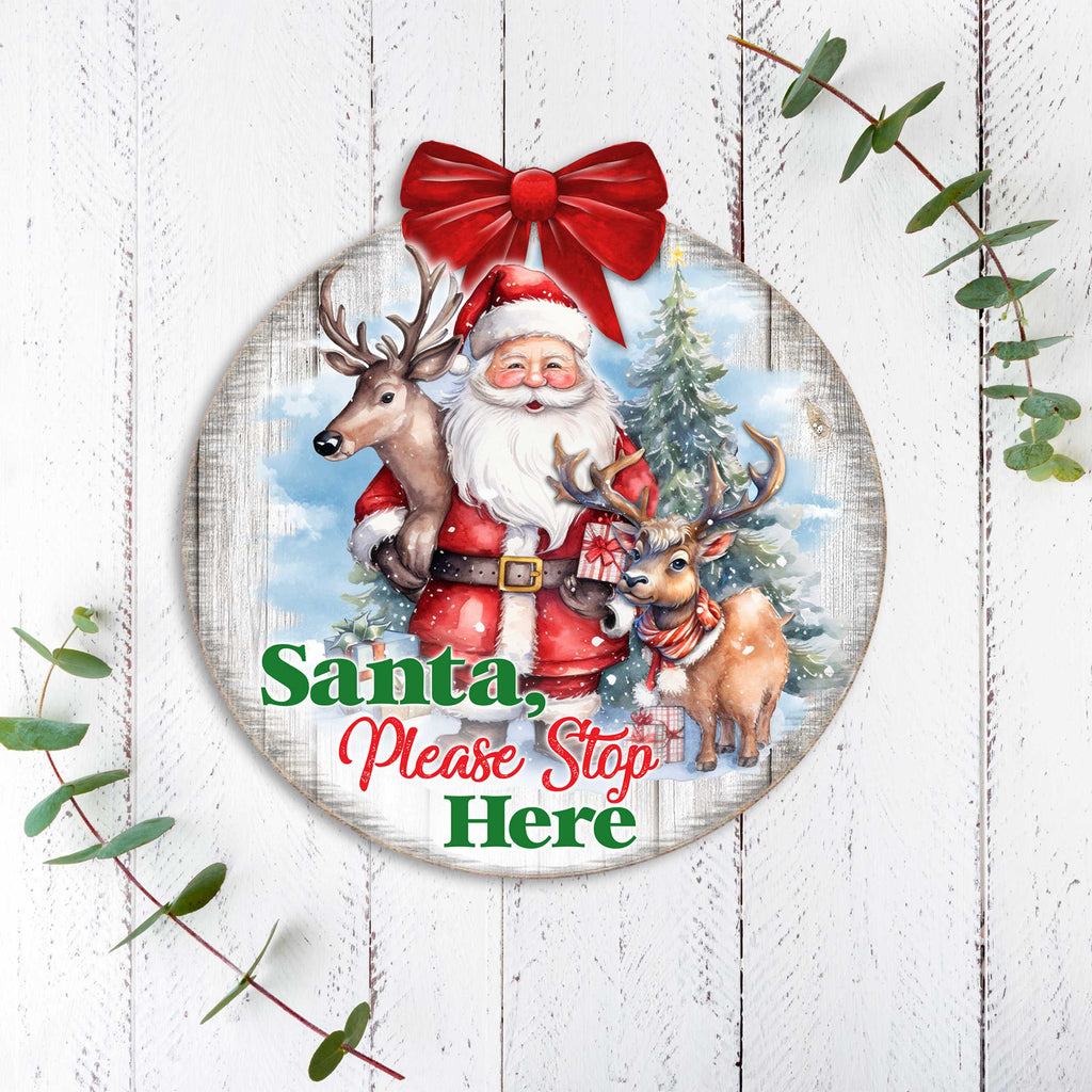 Santa Please Stop Here Sign Front door welcome sign Main entrance banner Welcome sign - Wooden front porch decor - 933116H