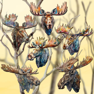 Majestic Moose Clip-On Eco Wood Decorative Ornaments Set of 6 by G. Debrekht - Wildlife Decor - 8090108C-S6