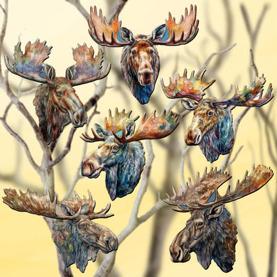 Majestic Moose Clip-On Eco Wood Decorative Ornaments Set of 6 by G. Debrekht - Wildlife Decor - 8090108C-S6