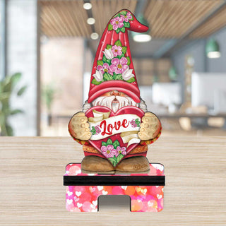 Love Gnome Cell Phone Stand Family Decor Wood Mobile Tablet Holder Charging Station Organizer - 892101C