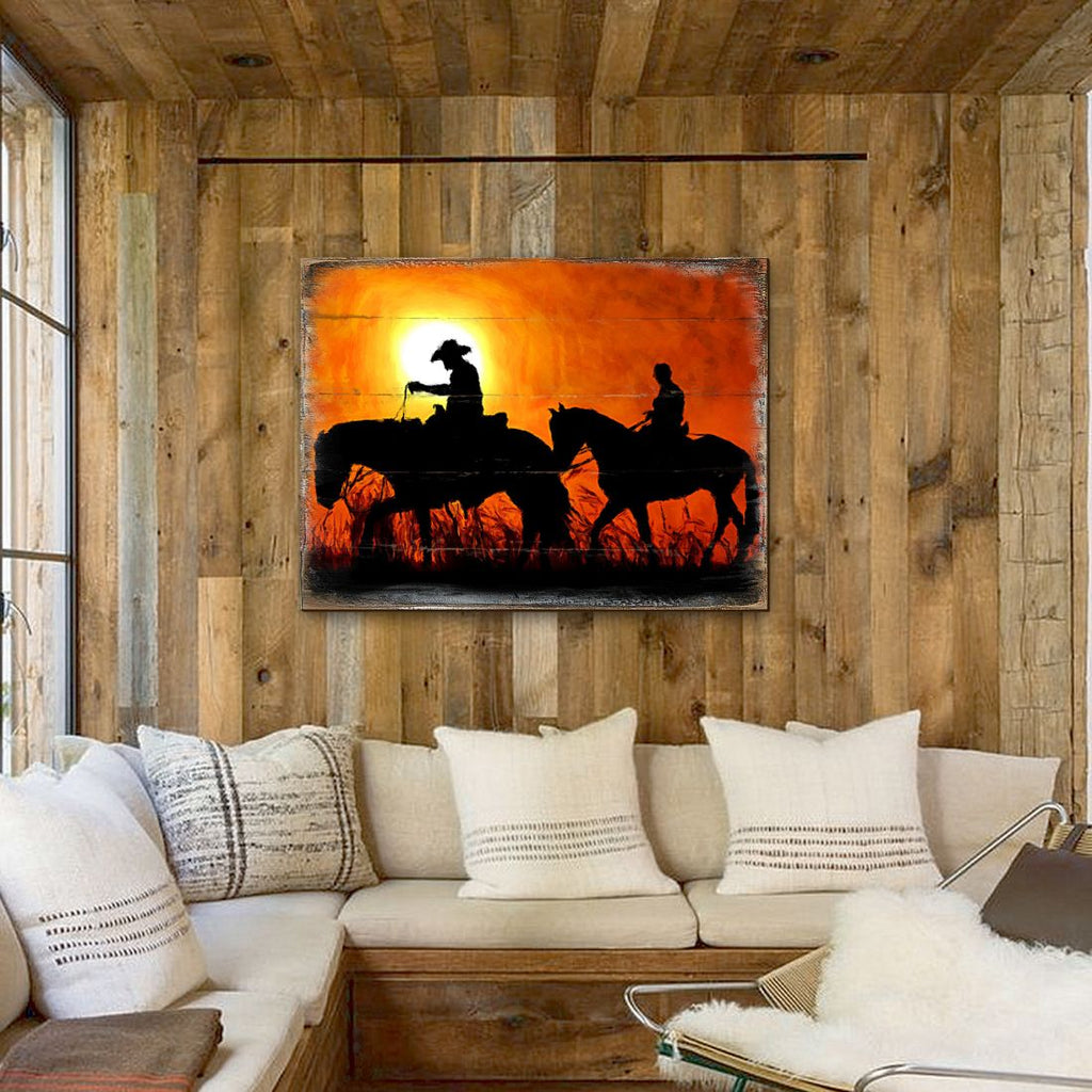 Scheffler Cowboys Art Wooden Wall Art by Nature Wonders - Nature Wildlife Decor - 95230B