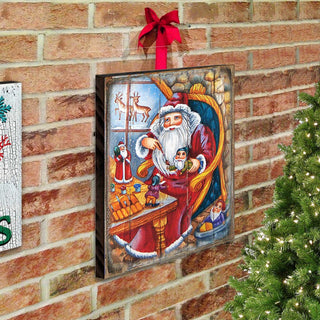 Christmas Workshop Santa Wooden Wall Art by G. DeBrekht - Christmas Santa Snowman Decor - 81215625B