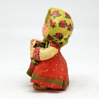 One-of-a-Kind Little Girl with a Flowers - Handmade Clay Figurine - Unique Gift- Folk Art Collectibles Handcrafted Treasures