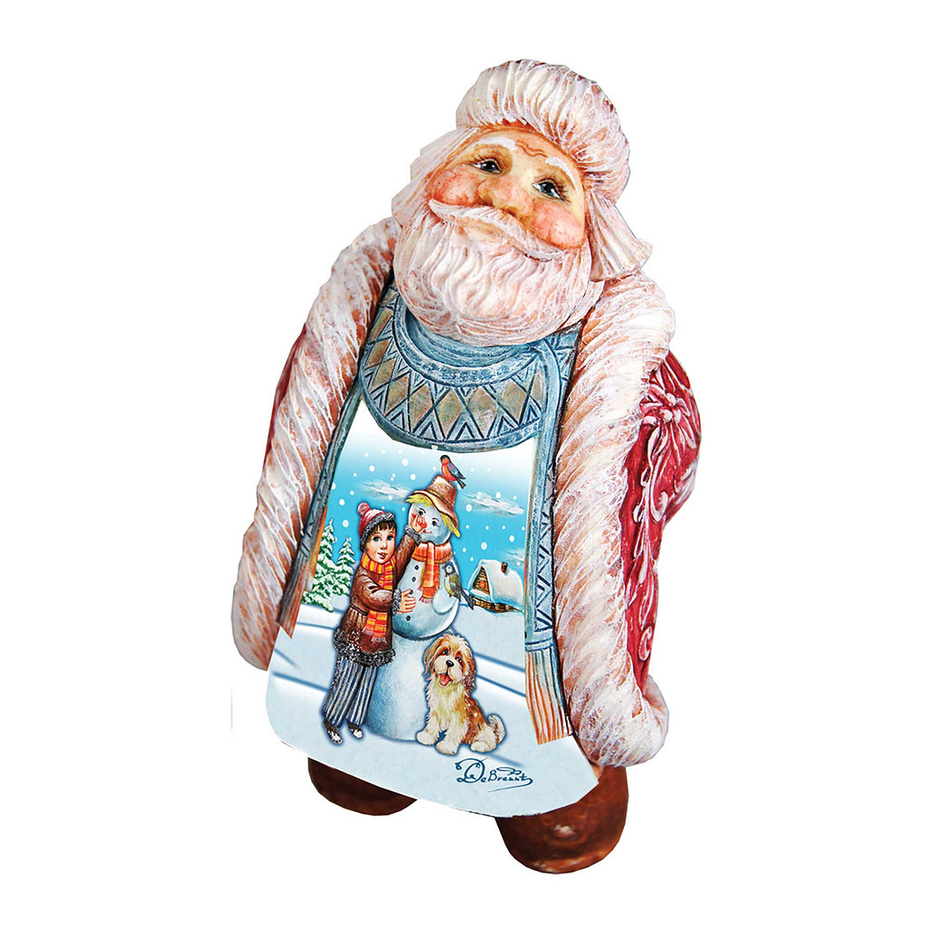 Santa with child and dog making Snowman Handcrafted Christmas Figurine - G. DeBrekht - Christmas Santa Snowman Decor - 534511