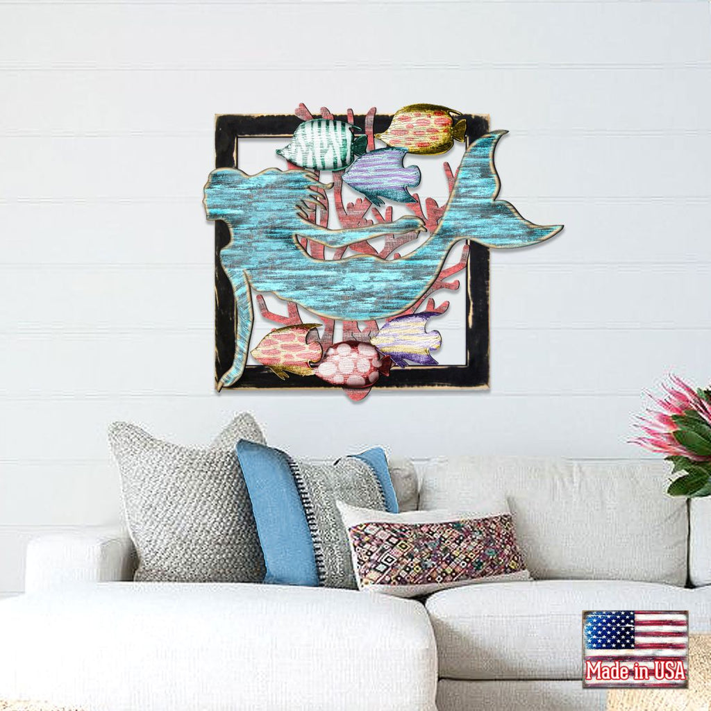 Mermaid in Frame Rustic Wooden Wall Decor by G. DeBrekht - Coastal Sea-Life Decor - G98514S