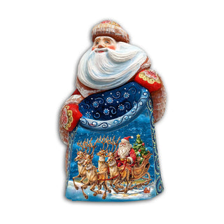 Santa's Sleigh Santa Hand-Painted WOODCARVED Masterpiece Figurine by G. DeBrekht - Christmas Decor - 8203020 *** PRE-ORDER - Handmade Just for You! ***