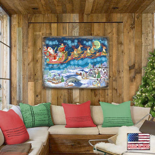 Up-Up and Away Santa Wooden Wall Art by G. DeBrekht - Christmas Santa Snowman Decor - 8151062B