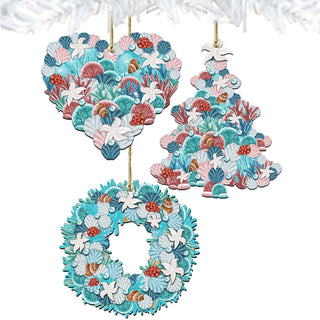 Coastal Wreath Wooden Ornaments Set of 3 by G. DeBrekht - Coastal Holiday Decor - 8100033S3