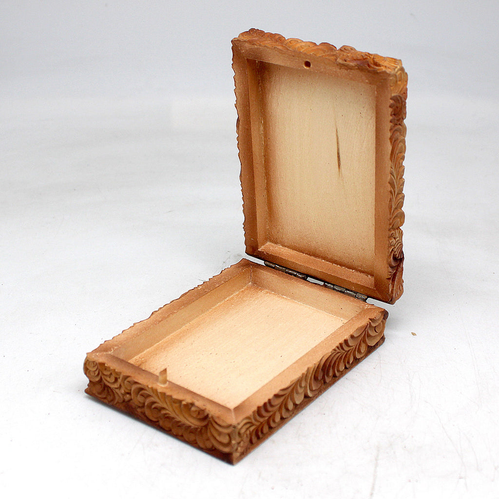 One-of-a-Kind Floral WOODCARVED Jewelry BOX 5x3x1.5 - Handcarved Unique Home Decoration Beautiful Gift Rare Find Collectible, Unique Hand Carved Gift