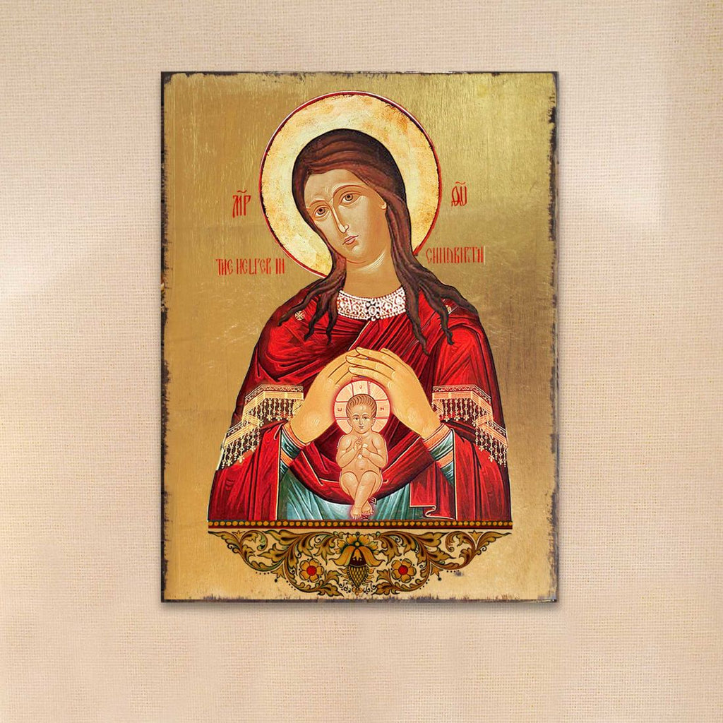 Blessed Virgin Mary Lifegiving Wooden Gold Plated Religious Christian Sacred Icon - Inspirational Icon Decor - 85017