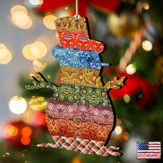 Country Quilted Snowman Wooden Ornaments by G. DeBrekht - Christmas Santa Snowman Decor - 8198801-2