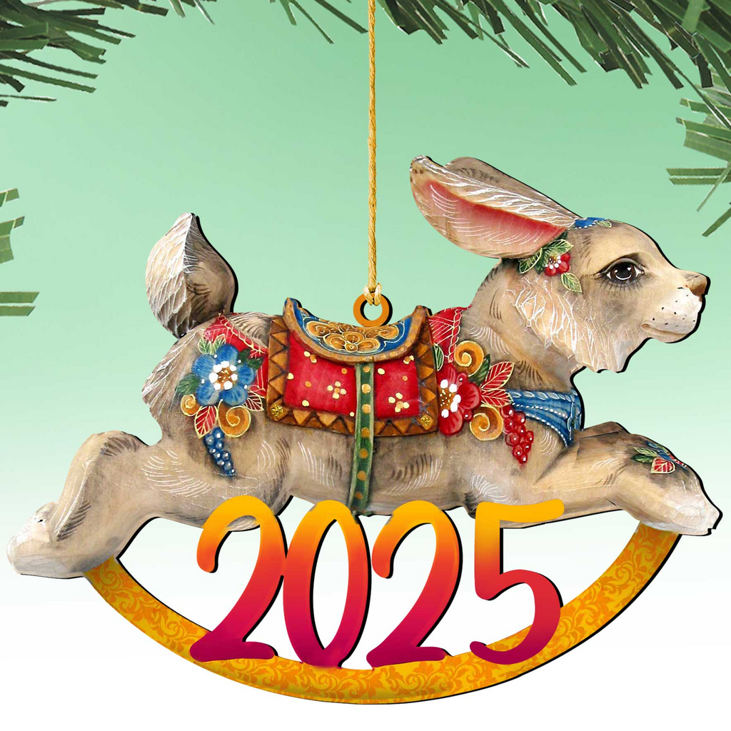 A colorful ornament depicting a decorated rabbit or bunny, with the number