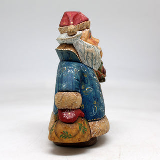 One-of-a-Kind Santa with Girl WOODCARVED Figurine 5.5x4x2.5