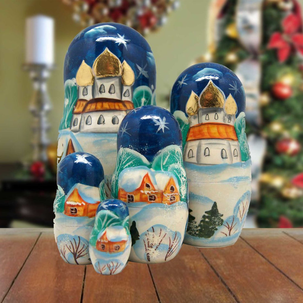 Winter Village Old World Hand-Painted Doll Set by G. DeBrekht - Christmas Santa Snowman Decor - 110174