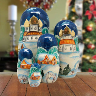 Winter Village Old World Hand-Painted Doll Set by G. DeBrekht - Christmas Santa Snowman Decor - 110174