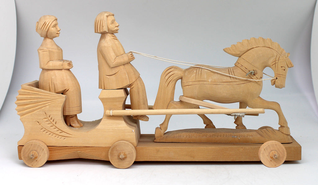 One-of-a-Kind The Horse Carriage Ride Wood Carved Figurine 12x7