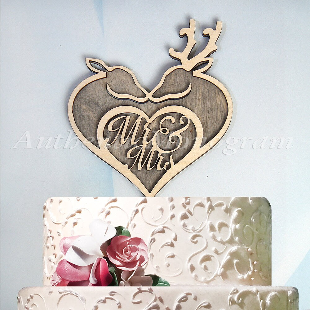 Wedding Cake Topper - Mr. & Mrs. Wedding Deer Love Cake Topper, Wedding decor, Unpainted, Special Occasion 94234