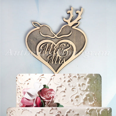 Wedding Cake Topper - Mr. & Mrs. Wedding Deer Love Cake Topper, Wedding decor, Unpainted, Special Occasion 94234