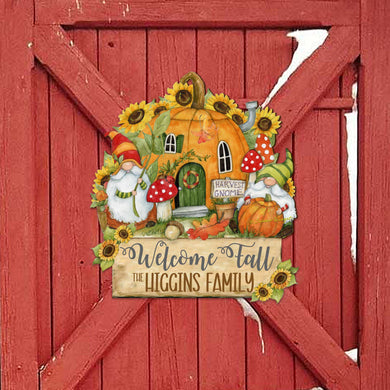 Fall Decor Personalized Harvest Welcome Sign with Last Name Cornucopia Door Decor Handmade Gift Autumn Porch Decor by Susan Winget - Thanksgiving Decor Item 8471209HC-SW