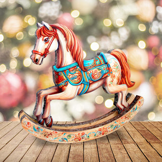 Timeless Ride of Joy Limited Edition Wooden Rocking Horse Figurine by G. Debrekht - Christmas Centerpiece Decor - 89307