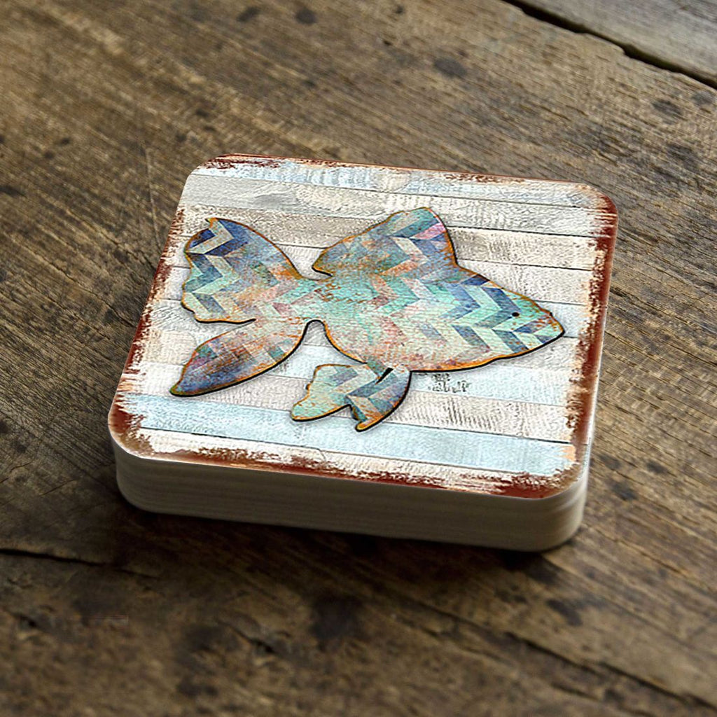 Fish Coastal Wooden Cork Coasters Gift Set of 4 by Nature Wonders - Coastal Sea-Life Decor - 8198534-9C-S4