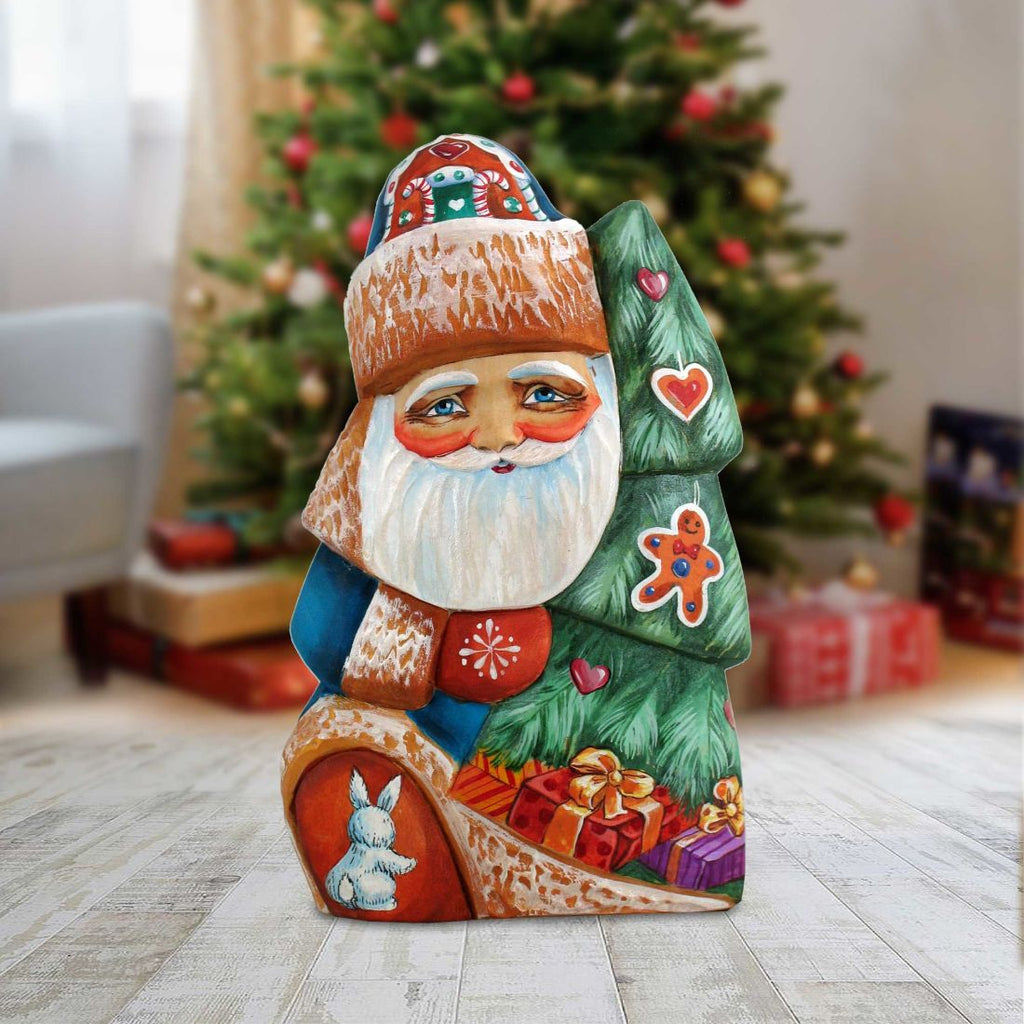 Santa Putting Up the Evergreen Hand-Painted WOODCARVED Figurine by G. DeBrekht - Christmas Decor - 820032 - SPECIAL ORDER *** PRE-ORDER - Handmade Just for You! ***