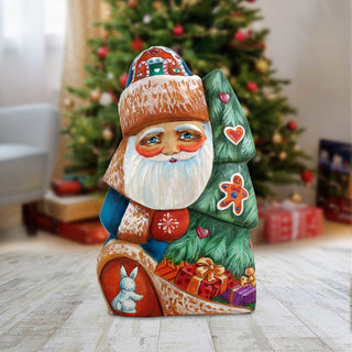 Santa Putting Up the Evergreen Hand-Painted WOODCARVED Figurine by G. DeBrekht - Christmas Decor - 820032 - SPECIAL ORDER *** PRE-ORDER - Handmade Just for You! ***