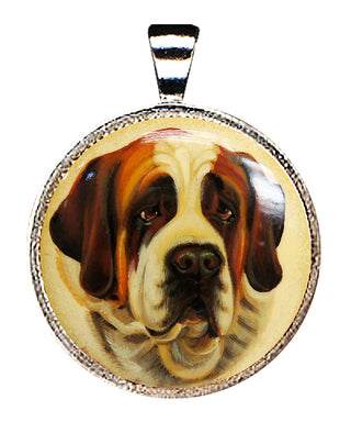 A pendant featuring a close-up portrait of a Saint Bernard dog.