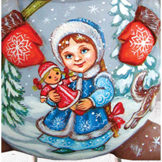 Boy with Girl and Dog Snow Boy Hand-Painted WOODCARVED Figurine by G. DeBrekht - Christmas Santa Snowman Decor - 8215894
