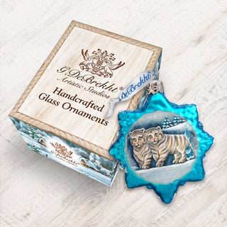 Santa White Tiger Cubs Mercury Glass Ornament by G. DeBrekht - Wildlife Holiday Decor - 771017