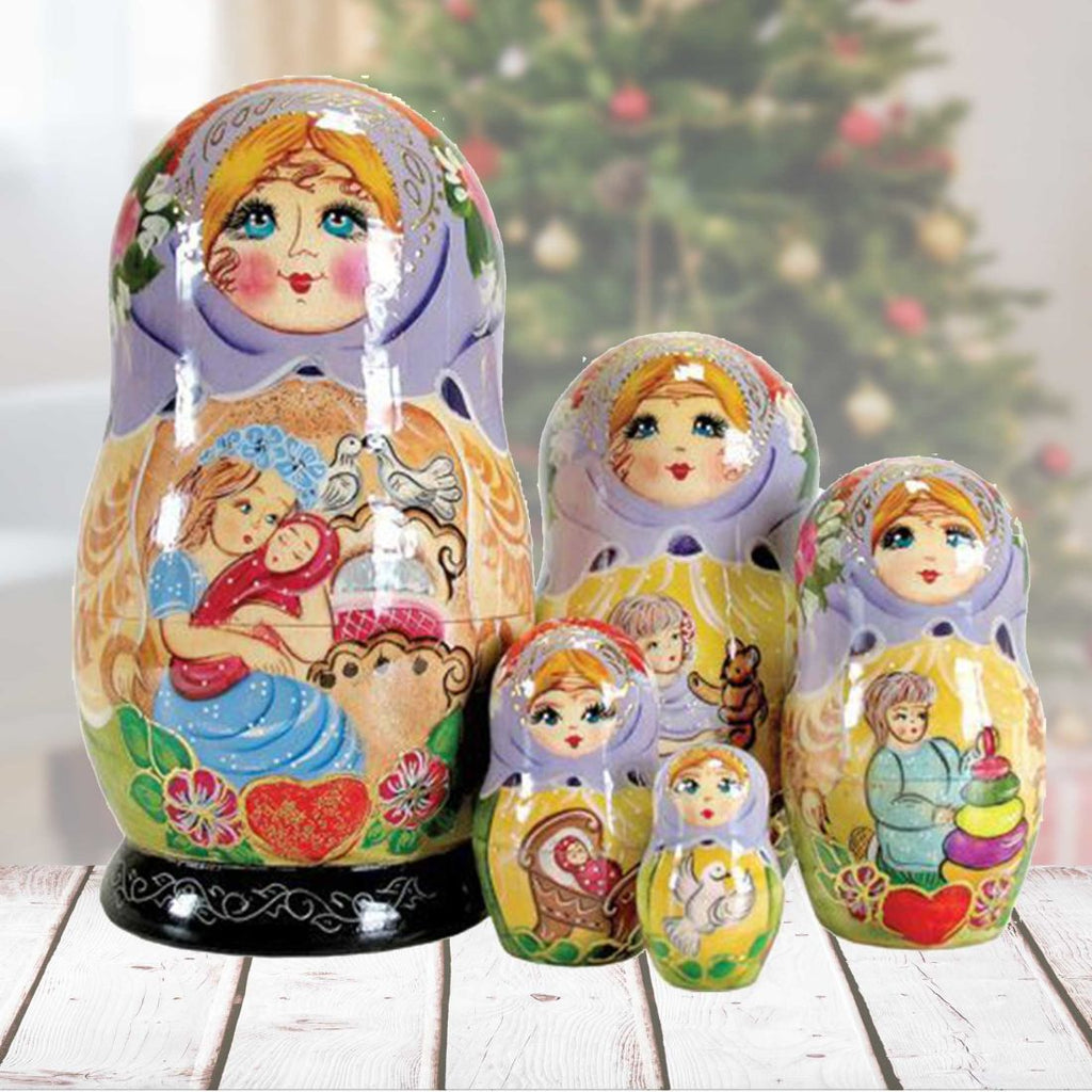 Mother Love Matreshka Nesting Hand-Painted Dolls Set of 5 by G. DeBrekht - Love Family Kids Decor - 130231