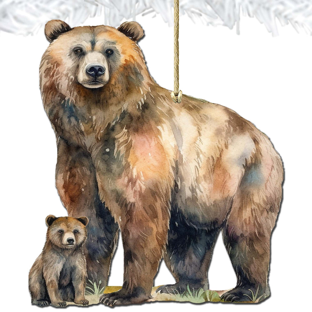 Grizzly Bear with Cub Wooden Ornaments by G.Debrekht - Wildlife Holiday Decor - 8710105-2