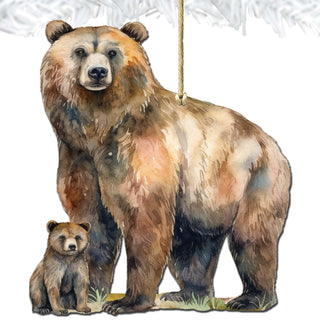 Grizzly Bear with Cub Wooden Ornaments by G.Debrekht - Wildlife Holiday Decor - 8710105-2