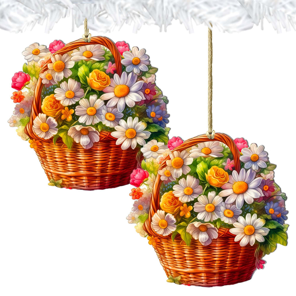 Daisy Basket Wooden Ornaments by G. Debrekht - Love Family Decor - 8688314