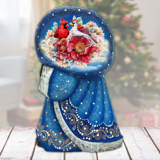 Cardinals and Flowers Santa with Bag Hand-Painted WOODCARVED Masterpiece by G. DeBrekht - Christmas Decor - 8215562