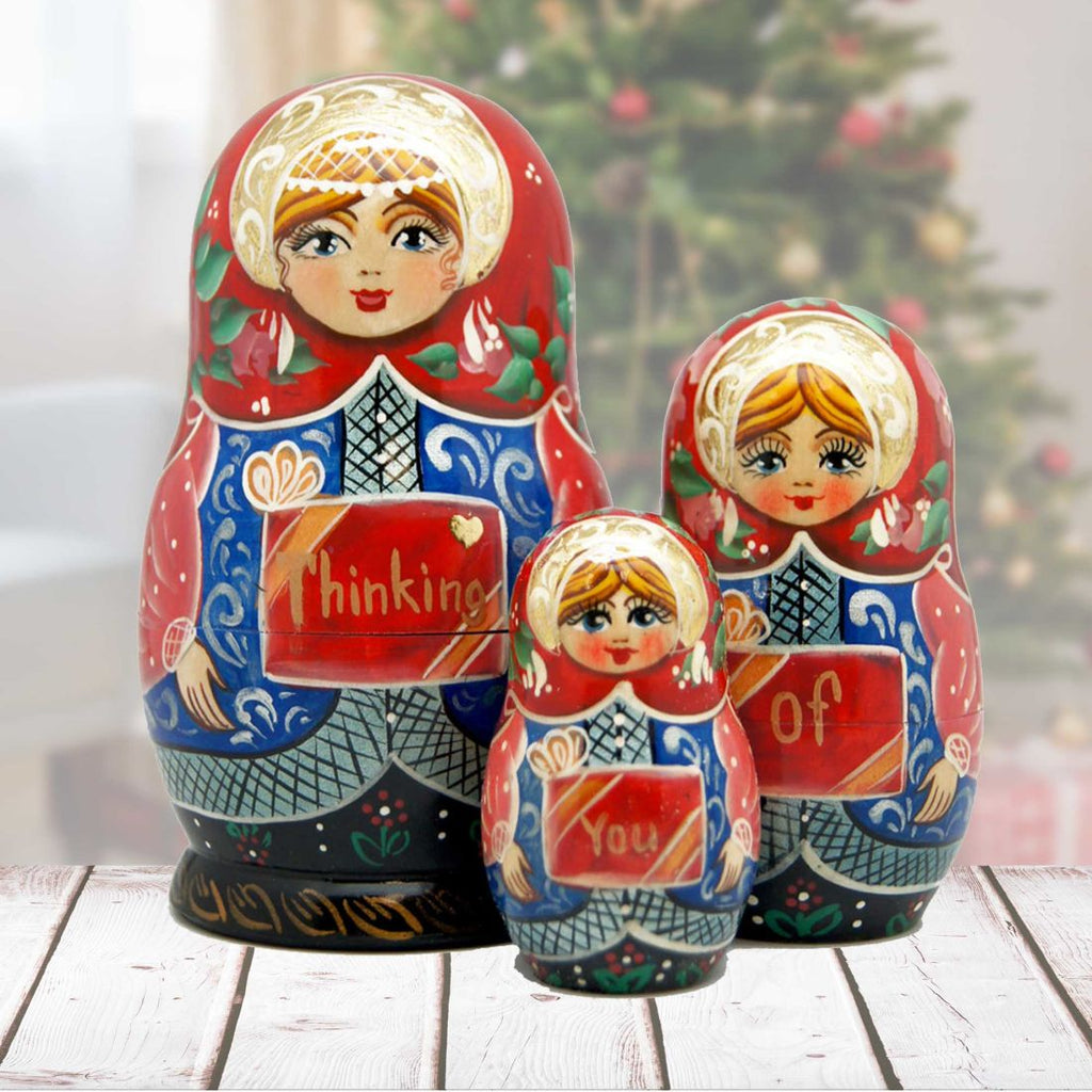 Thinking of You Matreshka Nesting Hand-Painted Doll Set of 3 by G. DeBrekht - Love Family Kids Decor - 147020